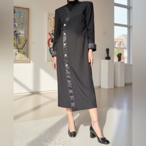 VTG Talbots Kathryn Conover Tuxedo Coat Dress Black Satin Jeweled 10 ILGWU
